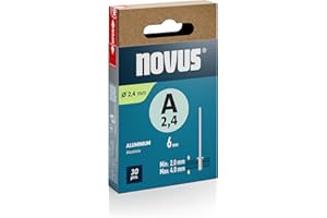 Novus Tools Aluminium-Blindnieten Ø 2,4 mm, 6 mm Länge, 30 Nieten, 2,0-4,0 mm Klemmlänge, ideal zur Befestigung von Nichteisen-Metall, Kunststoff, Leder und Stoffe