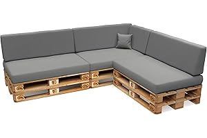 POKAR Juego de Cojines de 8 Piezas para Europalés Resistente al Agua: 3X 120x80 +3X 120x40 + 1x 60x40 + 1x 40x40, para Sofá de Paletas, sin Palés, Gris