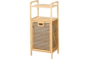 KARAT - Panier à linge en bambou - Bac à linge salle de bain - Collecteur de linge sale chambre - Trieur en bois avec bac à linge - Tri-linge écologique - Arizona, 30P x 40L x 95H cm