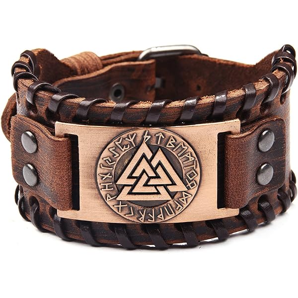 Vikings Gadget Thajaling Bracciale In Pelle Nera Argento Anticato