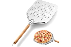 Foydream Pala Pizza Scorrevole, 39x30,5 cm Pala per Pizza in Alluminio Anodizzato Duro Grande Superficie e 43cm Manico Smontabile in Legno, Facile Scorrimento su Pietra per Pizzas Fatta in Casa, Pane