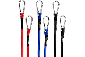 PRETEX 6 Bungee Cords with Carabiner Hooks - 3 Different Lengths & Colours - Heavy Duty Bungee Cord Tie-Down Pack - Bungie Straps w/Strong Coated Rubber