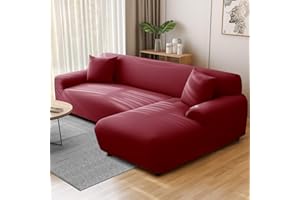 NAKIHOUSE Sofa Überwürfe Sofabezug mit einem Kissenbezug, Stretch elastische Sofahusse Sofa Abdeckung in Bordeauxrot Farbe für 1/2/3/4 Sitzer（L-förmiges Ecksofa erfordert Zwei）