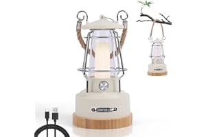 Weinsamkeit Retro Outdoor Campinglampe, LED-Laterne Aufladbar mit USB, Akku Aufladbar, Stufenlos Dimmbar, 75h Leuchtzeit, für Camping, Stromausfälle, Garten und Dekoration (Weiß)
