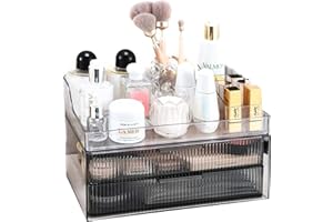 Homeanda Organizador de maquillaje, organizador de cosméticos apilable para el cuidado de la piel, organizador de maquillaje acrílico de gran capacidad y almacenamiento