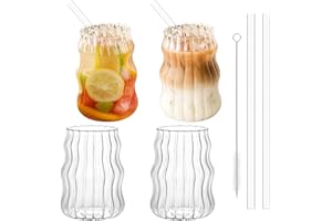 Pgtc Taza isotérmica de Espuma de 530ml con pajita,Juego de 4 tazas isotérmicas prismáticas resistentes al frío y al calor,Taza de café Latte Macchiato helado Whisky Cocktail Yogur Soda