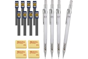 JIANTA Zestaw ołówków mechanicznych, 4 szt. ołówków automatycznych HB 0,3 0,5 0,7 0,9 mm, ołówek napędowy sprzęgła z 8 wkładami rurowymi i 4 gumkami do pisania szkicowania