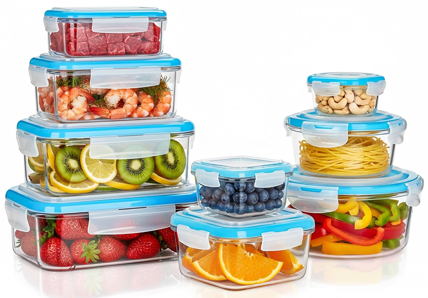 KICHLY - Recipientes De Vidrio Para Alimentos - Paquete De 9 Recipientes Herméticos Para Alimentos Con Tapas Transparentes - Aptos Para Lavavajillas Y Microondas, Sin BPA