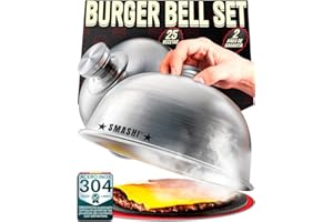 SMASHI BURGER SMASHI Set di 2 campane per Smash Burger - Coperchio in acciaio inox 304 per fondere formaggio e trattenere il calore - Diametro 16 cm - Include ricettario digitale da 25 Smash Burgers