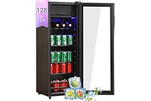 DRIXNO 128L Mini fridge, 8L freezer+120L fridge, holds 94 cans of lemonade, water, beer or wine. Quiet operation, compressor cooling system, energy efficient, adjustable shelves
