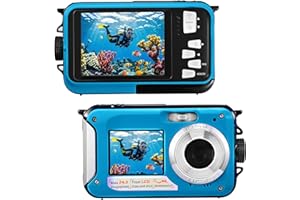 COULEEUR Appareil Photo numérique Etanche,Camera Etanche Full HD 2.7K 48MP Double Ecran Anti-Vibrations,Selfie Double écrans 16X Zoom Appareil Photo pour Natation,Vacances(Bleu)