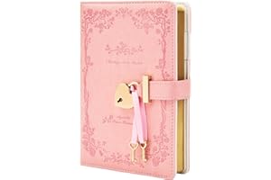 AtoZ Create Tagebuch mit Schloss und Schlüsseln für Teenager-Mädchen, 360 Seiten, Leder, herzförmig, abschließbar, Tagebuch (B6 (17,8 x 12,7 cm), Pink)