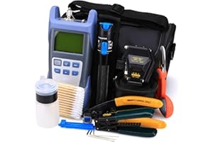 KELUSHI 1KM FTTH Fiber Optic Tool Kit 18 in 1 with New Fiber Optical Power Meter and Visual Fault Locator and Cable Cutter Stripper Tool 6C Fiber Cleave Multi-function Equipment Tool