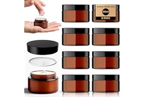 VOLILA Pot Vide Cosmétiques - Pot de Creme en Verre pour Voyage (Pack de 8, 30ml) - Pot Creme Vide avec Couvercle et Spatule Creme Cosmetique - Contenant Cosmetique Vide en Verre avec Protection UV