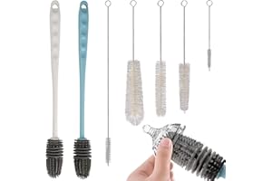 RUICAIFU 7 PCS Silicone Bottle Brush Set, Baby Bottle Brush Long Handle Water Bottle Brush Soft Silicone Bottle Cleaner Brush Straw Cleaning Brush for Washing Water Bottle Glass Cups