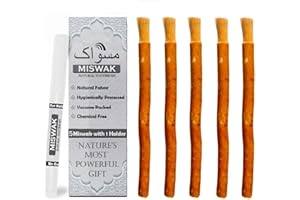 GENERIC Natural Miswak Stick - 5 Organic Siwak Sticks with Holder | Chewable Toothbrush for Teeth Whitening &Fresh Breath | Eco-Friendly, Biodegradable & Anti-Bacterial
