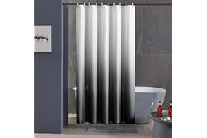 Furlinic Duschvorhang Textil Anti-schimmel Wasserdicht Waschbar Badvorhang aus Polyester Stoff Weiß nach Schwarz Schmal 120x200cm mit 8 Duschvorhangringen.