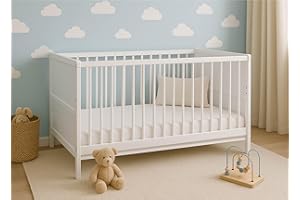 BABY HAPPY BLISS Baby Bliss - Babybett Kinderbett, Bett Nelly - Zweistufige Einstellung für Nicht Sitzendes und Sitzendes Kind - Langlebiges Buchenholz - DREI abnehmbare Sprossen - 120x60 cm