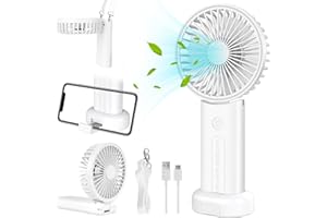 Esvyit Mini Ventilateur USB Ventilateur Portable 5 en 1, Petit Ventilateur de Poche Rechargeable, Ventilateur Portatif a Main Silencieux Pliable a Batterie pour Voyage, Camping, Maison & Bureau, Blanc