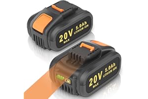 2 Pack 20V 5.0Ah Battery for Worx WA3551, KUNLUN Li-ion Replacement Battery for Worx Cordless Power Tools WA3551.1 WA3553 WA3553.2 WA3641 WA3572 WA3557 WX390 WX176 WX166.4 WX372.1 WG629E WA3760 WA3881