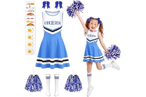 DiULi Cheerleader-kostym, Cheerleader Cheerleader Cheerleader kostym barn klassisk Cheerleading-uniform 5-delat set med pompo