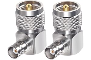 TUOLNK UHF mâle vers BNC Femelle connecteur à Angle Droit UHF PL259 mâle vers BNC Femelle coude 90 degrés en Forme de L Adaptateur coaxial RF pour câble d'extension 2 pièces