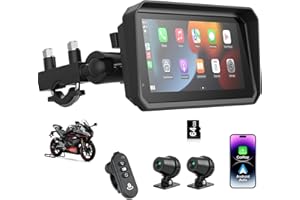 VTOPEK 4K Motorcycle CarPlay ＆ Android Auto Screen 6.25'' Wireless Apple Car Play Screen DVR with Dual Cameras for Motorbike, WiFi, GPS Navigation, Remote Control, Siri/Google Voice Control, TF-64G