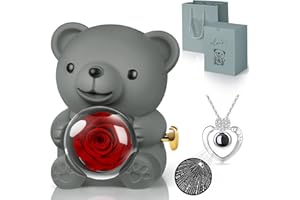 Hnustbo Rosa Eterna Stabilizzata con Collana I Love You, Rose Orso Originale Regalo per Donna Fidanzata Mamma Madre Nonna Moglie per San Valentino,Festa della Mamma,Compleanno,Natale