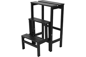 Tomaino - Escalera de 3 escalones de madera plegable de madera de haya para ahorrar espacio (negro)