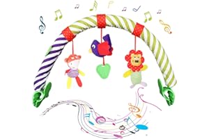BOYIGOG Sunny Stroll Activity Arch with Rattle Toys for Babies 0-6 Month, Universal Attachment Clips Fit any Pram, Pushchair or Baby Car Seat, Sensory Arch Bouncer Toy with Rattle Squeak Music