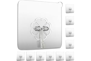 GEPUTING Wall Hooks 15kg(MAX) Heavy Duty Self Adhesive Hooks 10 Pack,Waterproof and Oilproof,Transparent Reusable Seamless Adhesive Strips Strong,Suitable for Bathroom Kitchen