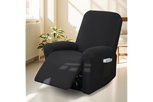 Bocguy Stretch Recliner Chair Cover, 4-Pieces Recliner Armchair Covers for Living Room Reclining Chair Slipcover with Side Pocket, High Spandex Slipcover/Lounge Cover, Slip Resistant