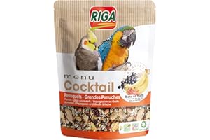 Riga - Menu Cocktail - Friandise Grandes Perruches et Perroquets - Mélange de Graines, Riche en Fruits - Source de Vitamines - Alimentation Énergétique et Équilibrée - Doypack 500g