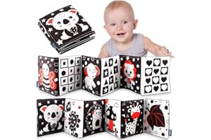 BINGGUNYO Livre Noir et Blanc Bébé, Livres en Tissu Doux pour bébés, Livre Tissu Bébé Jouet Educatif Enfant Idée Cadeau Dès la Naissance,Livre Doux Froissé Livre pour Bébé Recto-Verso pour Lit Bébé Landau (E)