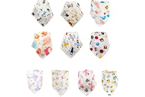 TIETOY Baby Bibs, 10 Pack Bandana Dribble Bibs 100% Cotton Drool Bibs with Adjustable Snaps Soft and Absorbent Unisex Feeding Bibs for Teething Newborn Girls Boys and Toddlers (0-36 Months)