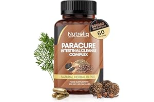 NUTROLIQ ABSORB YOUR WELLNESS BETTER Nutroliq ParaCure Intestinal Cleanse Complex - Dietary Supplement with Organic Wormwood Black Walnut and Clove Extract - Natural Herbal Blend for Digestive Wellness - 1000mg per Serving - 60 Capsules