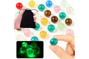 AHEJIOO Mutmurmeln, 20 PCS 16mm Glaskugeln Im Dunkeln Leuchtend und 1 PCS Organizer (Kordelzug), Bunt, Fluoreszierende, Schwimmkugeln (Miniteich, DIY-Projekte), Leuchtende Spielzeug Für Kinder Und Dekoration