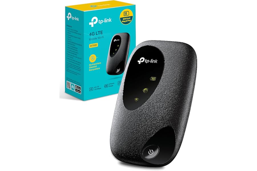 TP-Link M7000 4G MiFi, Portable Travel WiFi, Low Cost Unlocked LTE Cat4 Mobile Hotspot Dongle, Caravan WiFi with SIM Card Slot, High Global Compatibility, Easy App Management