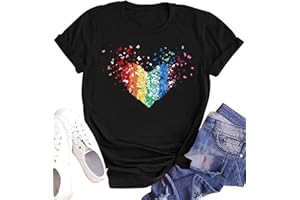 tiorhooe Gay Pride T Shirt Women Rainbow Flag Heart Shirts LGBT Pride Month T-Shirt Short Sleeve Tops