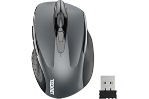 TECKNET Mysz Bezprzewodowa z 6 Przyciskami 2.4G, Ergonomiczna Mysz Optyczna z Nanoodbiornikiem, 24-miesięczna Żywotność Baterii, 5 Poziomów Regulacji DPI (Szary)