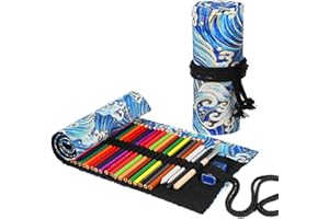 TOYESS 72 Agujeros Estuche Escolar para Color Lápices de Lona, Astuccio a Rotolo para Artista, Escuela, Oficina, Ola de Mar