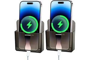 FloralGrace 2 Stück Wandhalterung Handy, Handyhalter mit Klebstoff und Kabelschlitz, Wandhalterung zum Aufladen (Klares Schwarz)