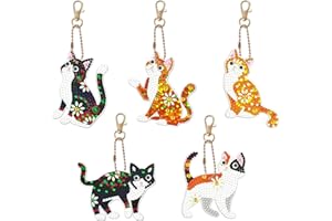Fyihoxi 5 Pezzi Diamond Painting Portachiavi, 5D Diamond Painting Gatto, Portachiavi Diamond Painting Gatti, DIY Diamante Painting Kit per Bambini e Adulti Principianti
