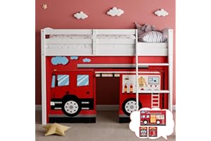 YRDKB Feuerwehr-Etagenbett-Vorhänge, hochwertige und anpassbare Cartoon-Hochbettvorhänge für Kinder, um die fantasievolle Kreation zu verbessern, Schlafzimmervorhänge (3 Stück, voll)