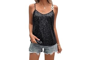YILEEGOO Damen-Tanktop mit Pailletten, glitzernd, ärmellos, Tank-Top, Kettenriemen, schimmernd, Cami-Weste, Hemd, Club, Streetwear