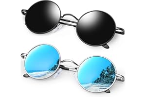 KANASTAL Runde Sonnenbrille Herren Retro Sonnenbrille Rund Damen Hippie Brille Klassische Rave Polarisierte Brille mit Metallrahmen Vintage Steampunk Sonnenbrille UV-Schutz