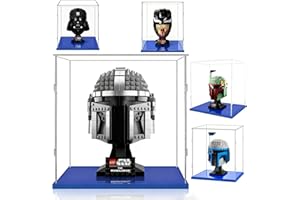AAABOX Teca Espositiva 20x20x25 con Base Blu,3mm Acrilico Trasparente Antipolvere Vetrina per Darth Vader 75304 Boba Fett 75277 Stormtrooper 75276 Iron Man 76165 Venom 76187 Mini Castello 40478 Bambole