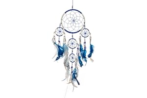 Pink Pineapple Atrapa Sueños Pequeño Bohemio: Arte de Pared de Dreamcatcher Colgante Ético con Plumas y Cuentas de Color Azul y Blanco con Diseño de Ganchillo Tradicional (12 x 35 cm)