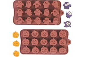 PTAIZJJZ Moldes de silicona para Halloween, 2 moldes de silicona de calabaza y fantasma de 15 cavidades, moldes de chocolate de Halloween, moldes de caramelo para gomitas, dulces, chocolate, galletas DIY