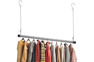 FLY HAWK Barra para Armario Ajustable, 38-63cm Varilla de ropa Telescópica Barra de Abrazadera Colgante Gabinete de Acero Inoxidable Extensible para Armario de Dormitorio/Plata